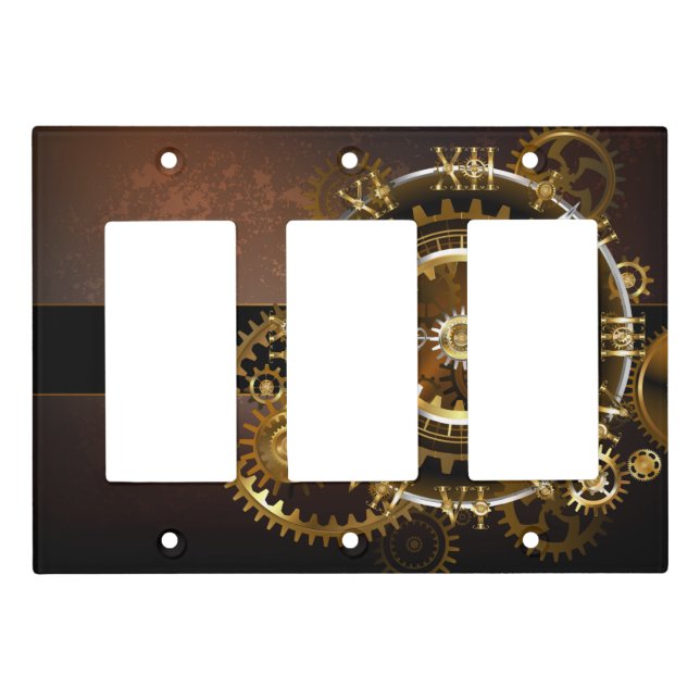 Steampunk clock with antique gears light switch cover (Front)