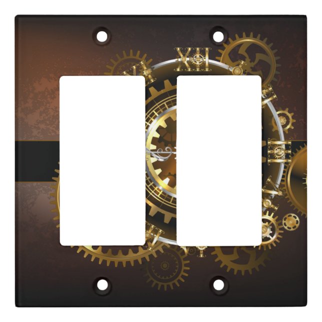 Steampunk clock with antique gears light switch cover (Front)