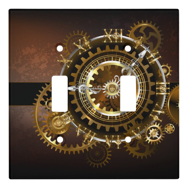 Steampunk clock with antique gears light switch cover (Front)