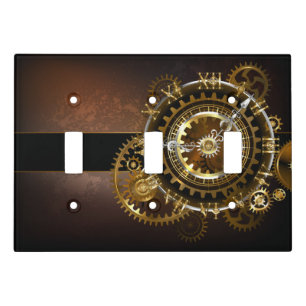 Steampunk clock with antique gears light switch cover
