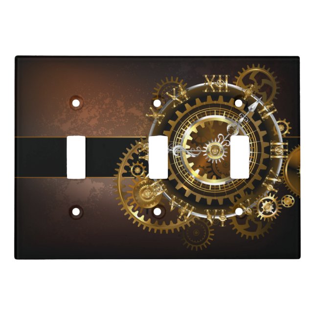Steampunk clock with antique gears light switch cover (Front)