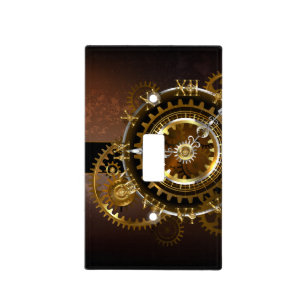 Steampunk clock with antique gears light switch cover