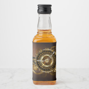 Steampunk clock with antique gears liquor bottle label