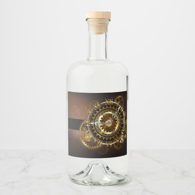 Steampunk clock with antique gears liquor bottle label (Front)