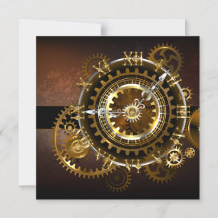 Steampunk clock with antique gears magnetic invitation