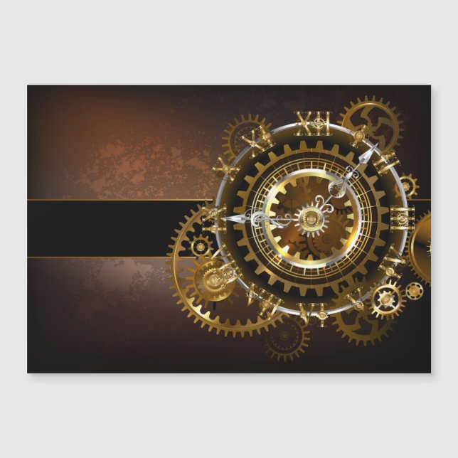 Steampunk clock with antique gears magnetic invitation (Front)