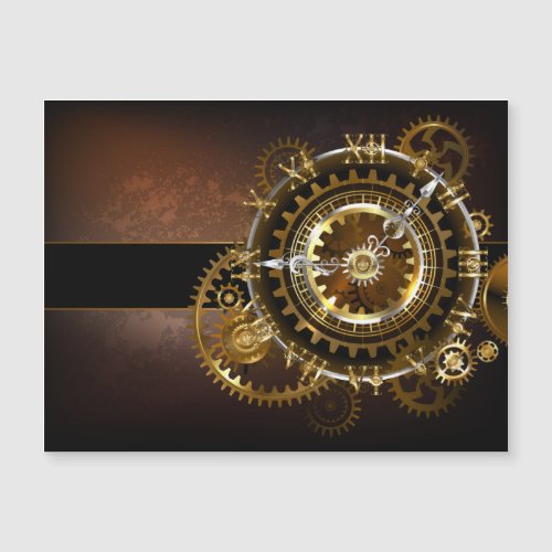 Steampunk clock with antique gears magnetic invitation