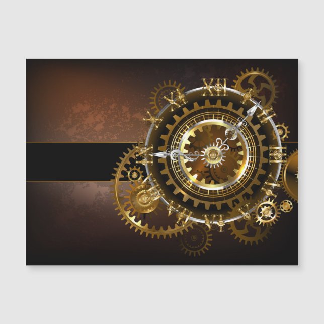 Steampunk clock with antique gears magnetic invitation (Front)