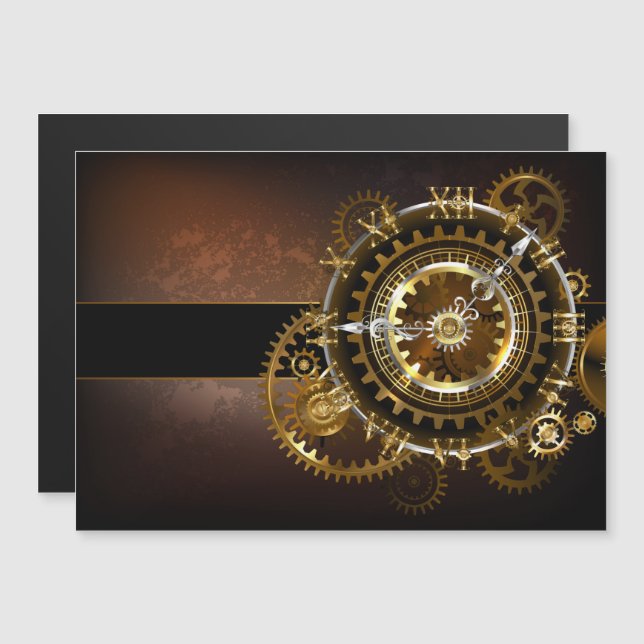 Steampunk clock with antique gears magnetic invitation (Front/Back)