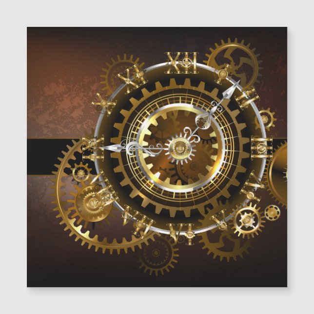 Steampunk clock with antique gears magnetic invitation (Front)