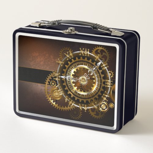 Steampunk clock with antique gears metal lunch box