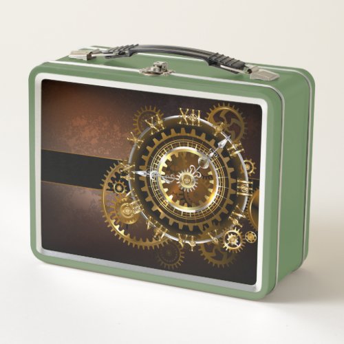 Steampunk clock with antique gears metal lunch box