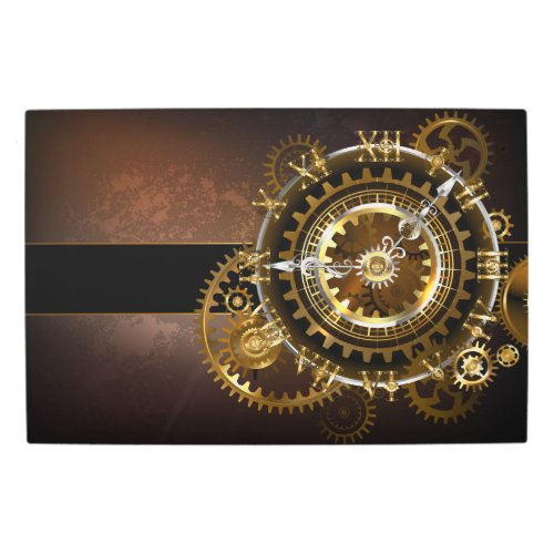 Steampunk clock with antique gears metal print