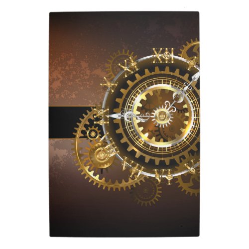 Steampunk clock with antique gears metal print