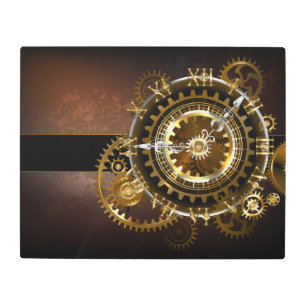Steampunk clock with antique gears metal print