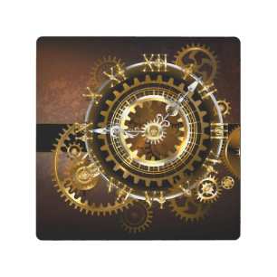 Steampunk clock with antique gears metal print