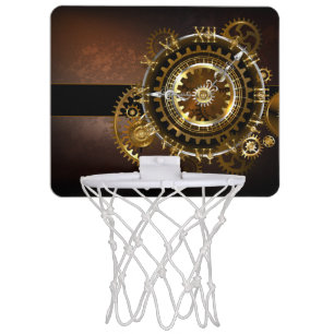 Steampunk clock with antique gears mini basketball hoop
