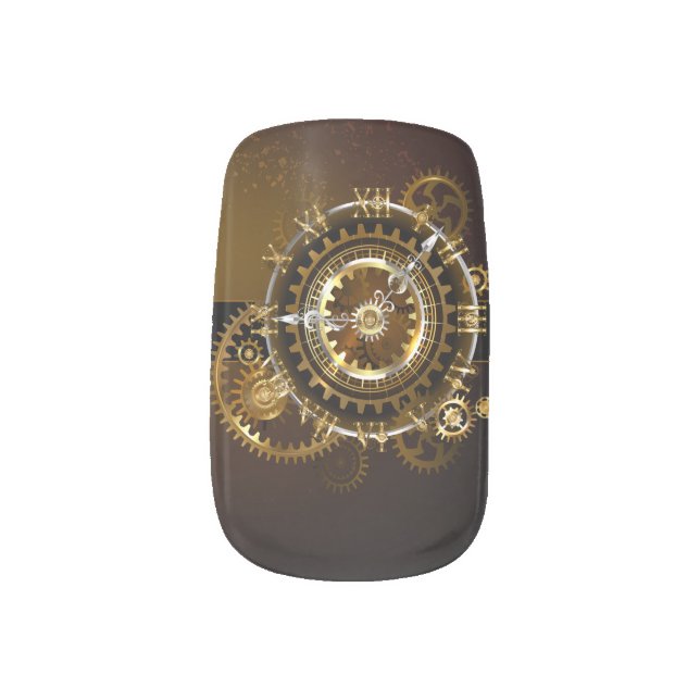 Steampunk clock with antique gears minx nail art (Left Thumb)
