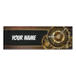 Steampunk clock with antique gears name tag