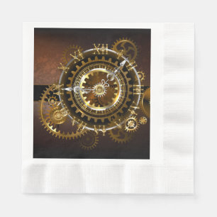 Steampunk clock with antique gears napkins