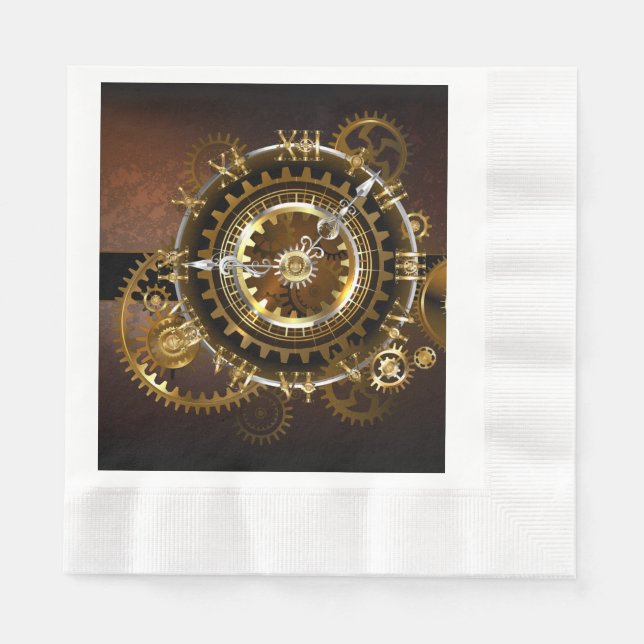 Steampunk clock with antique gears napkins (Front)