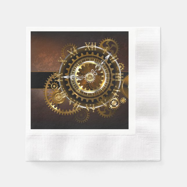 Steampunk clock with antique gears napkins (Front)