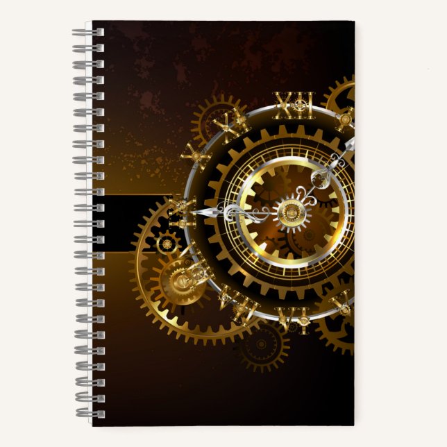 Steampunk clock with antique gears notebook (Front)