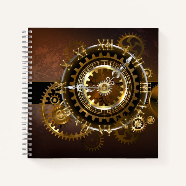 Steampunk clock with antique gears notebook (Front)