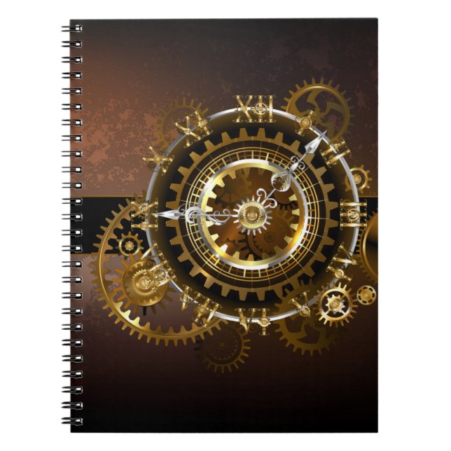 Steampunk clock with antique gears notebook (Front)
