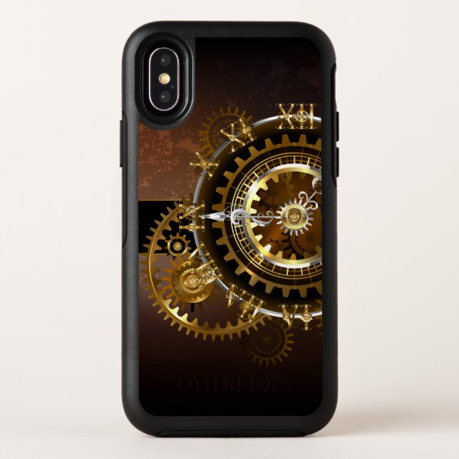 Steampunk clock with antique gears otterbox iPhone case (Back)