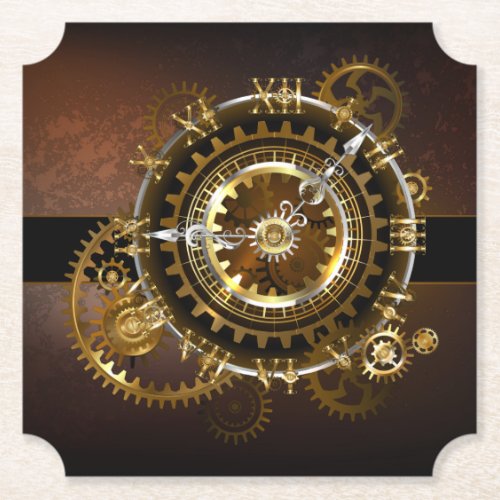 Steampunk clock with antique gears paper coaster