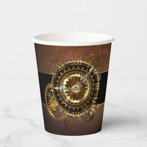 Steampunk clock with antique gears paper cups