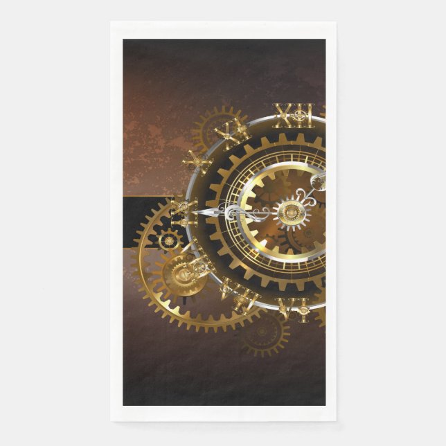 Steampunk clock with antique gears paper guest towels (Front)