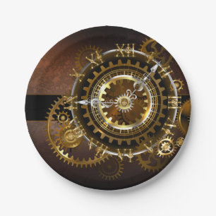 Steampunk clock with antique gears paper plates