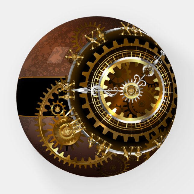 Steampunk clock with antique gears paperweight (Front)