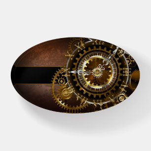 Steampunk clock with antique gears paperweight