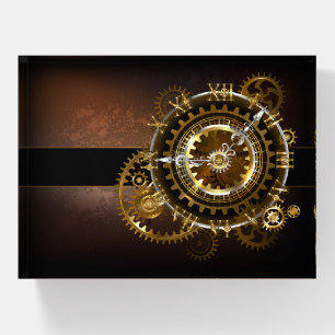 Steampunk clock with antique gears paperweight