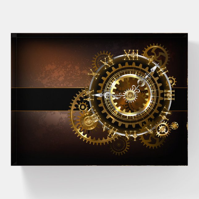 Steampunk clock with antique gears paperweight (Front)