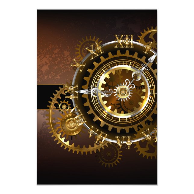Steampunk clock with antique gears photo print (Front)