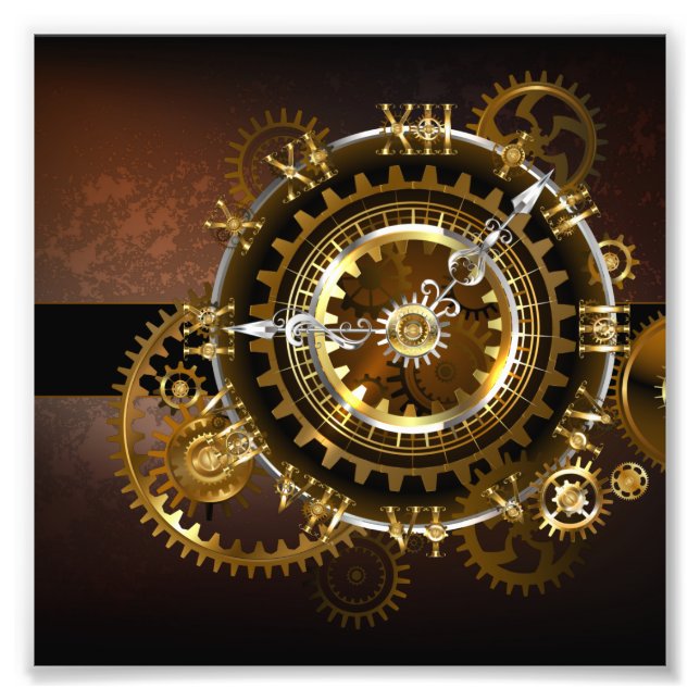 Steampunk clock with antique gears photo print (Front)