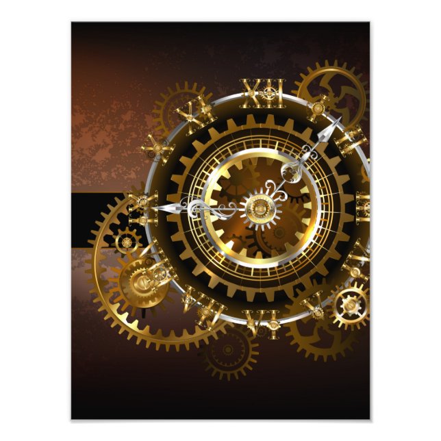 Steampunk clock with antique gears photo print (Front)