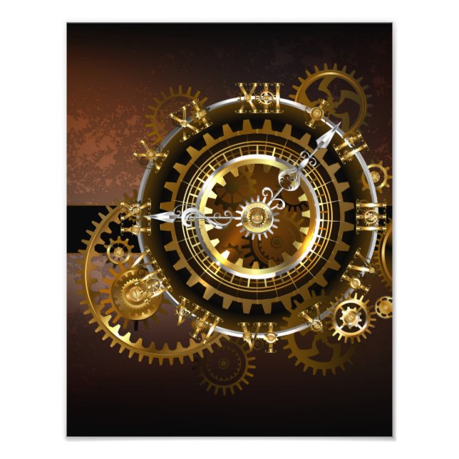 Steampunk clock with antique gears photo print (Front)