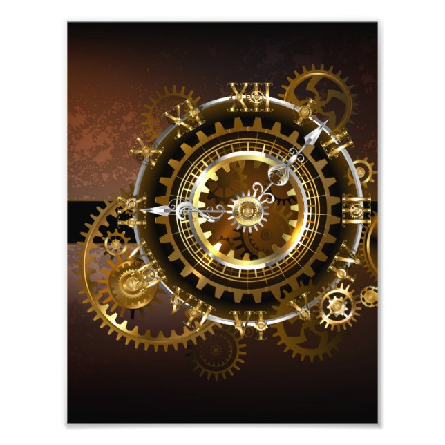 Steampunk clock with antique gears photo print (Front)