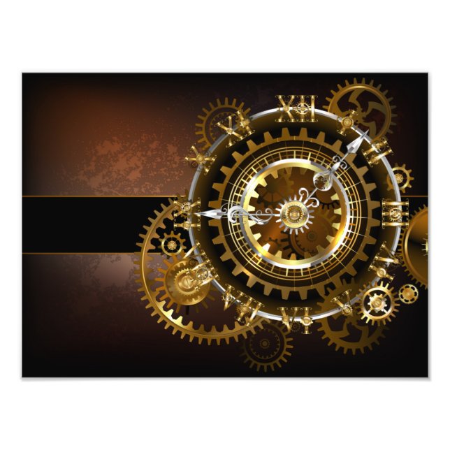 Steampunk clock with antique gears photo print (Front)