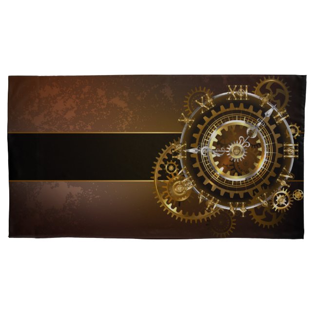 Steampunk clock with antique gears pillow case (Front-Left)