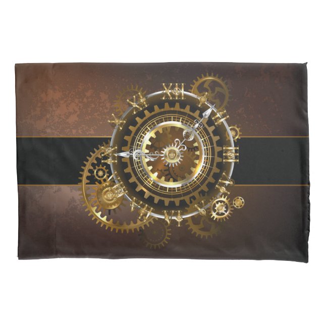 Steampunk clock with antique gears pillow case (Front-Left)