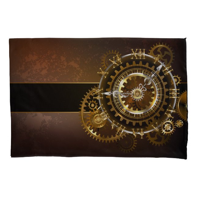 Steampunk clock with antique gears pillow case (Front)