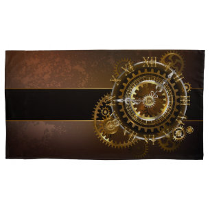 Steampunk clock with antique gears pillow case