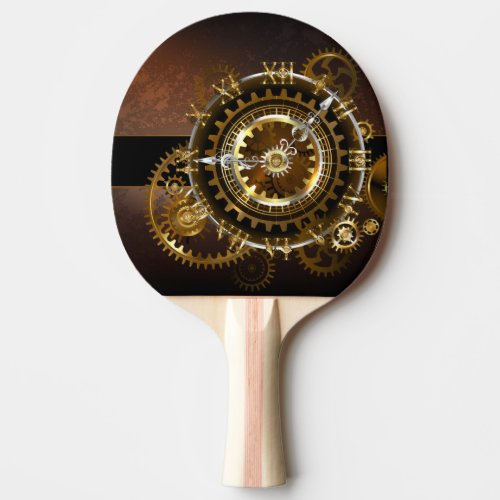 Steampunk clock with antique gears ping pong paddle