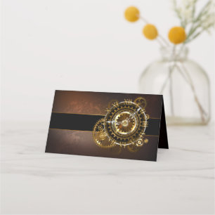 Steampunk clock with antique gears place card